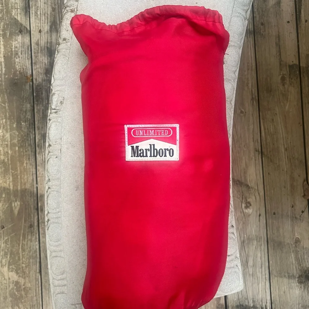 Vintage Marlboro Unlimited Sleeping Bag Camping Red Check Flannel Plaid Interior